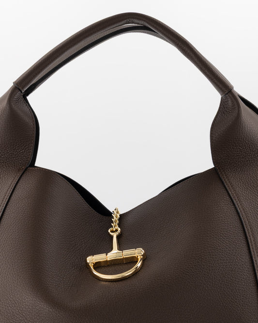 Large Classic Grain Leather Handbag With Gold Hardware Accent