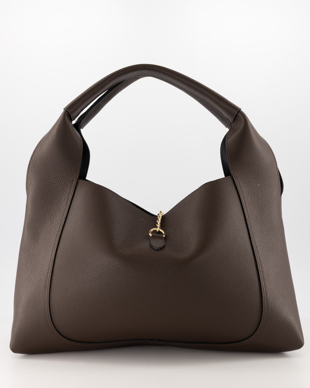 Large Classic Grain Leather Handbag With Gold Hardware Accent