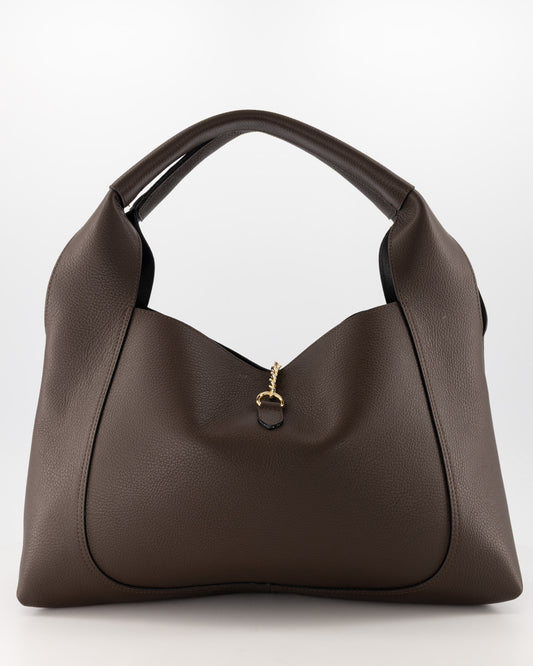 Large Classic Grain Leather Handbag With Gold Hardware Accent