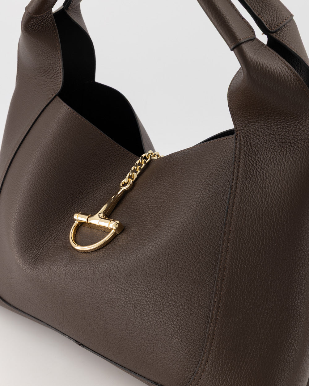 Large Classic Grain Leather Handbag With Gold Hardware Accent