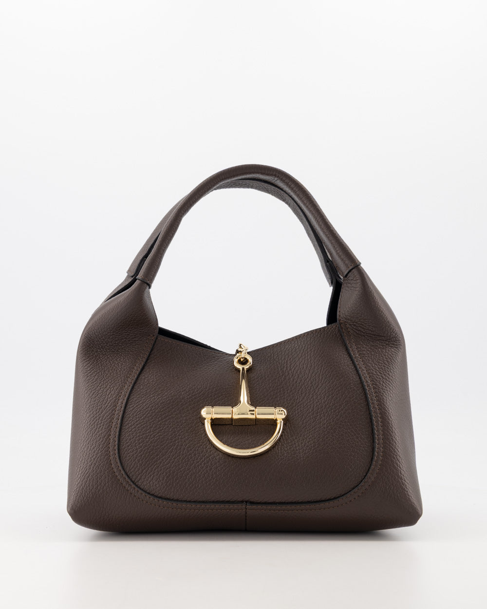 Small Classic Grain Leather Handbag With Gold Hardware Accent