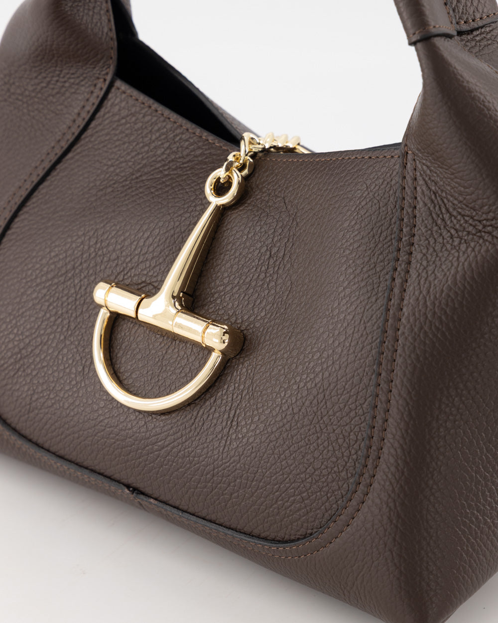 Small Classic Grain Leather Handbag With Gold Hardware Accent