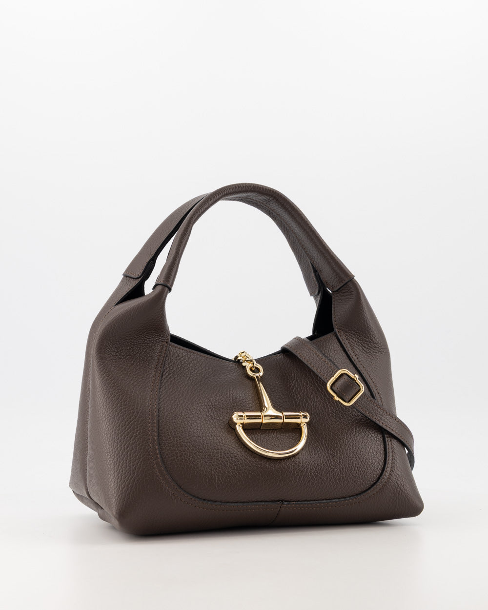 Small Classic Grain Leather Handbag With Gold Hardware Accent