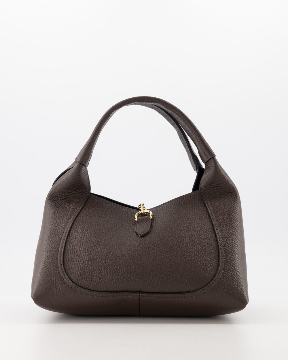 Small Classic Grain Leather Handbag With Gold Hardware Accent