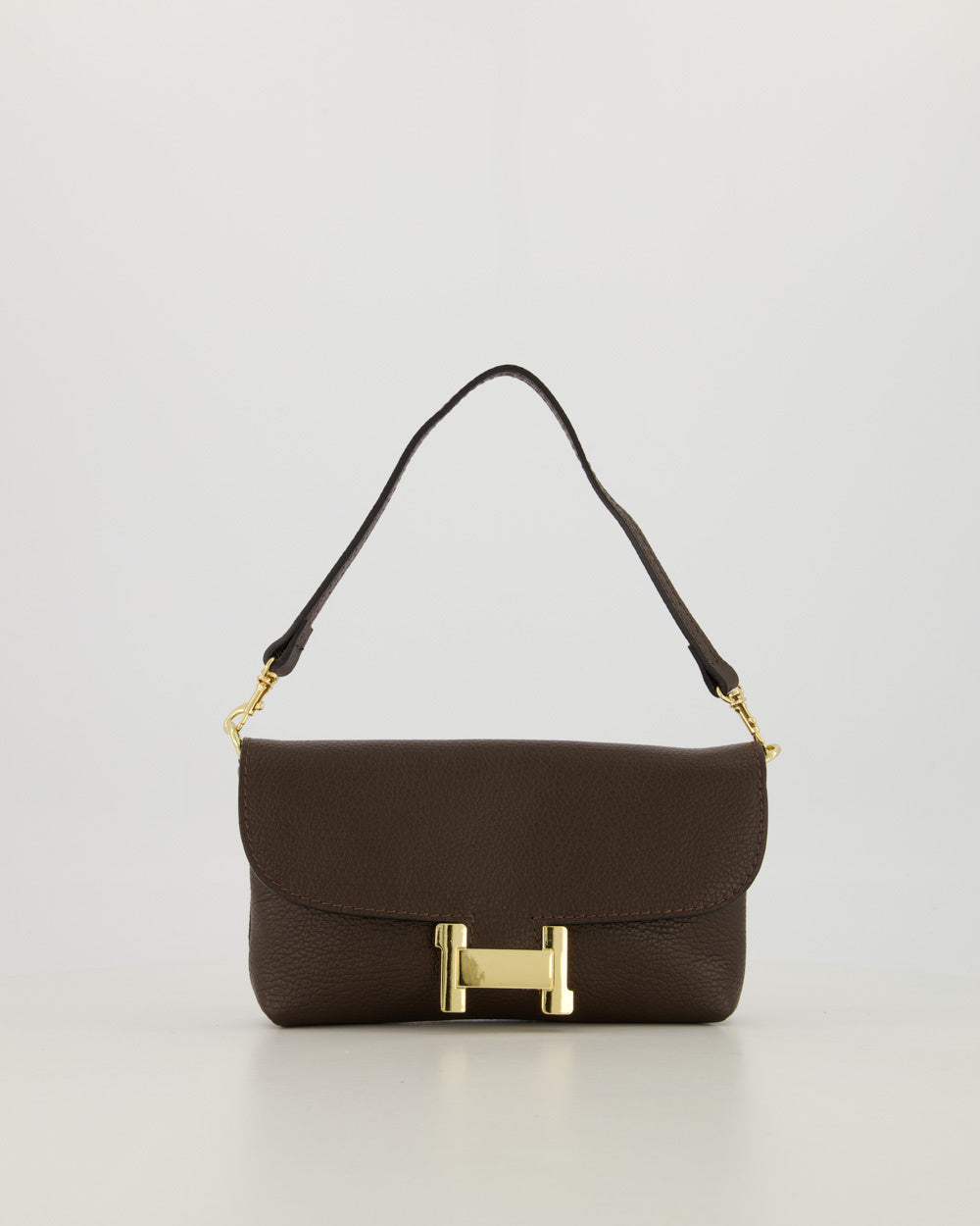 Leather Clutch & Crossbody Bag with Gold Hardware