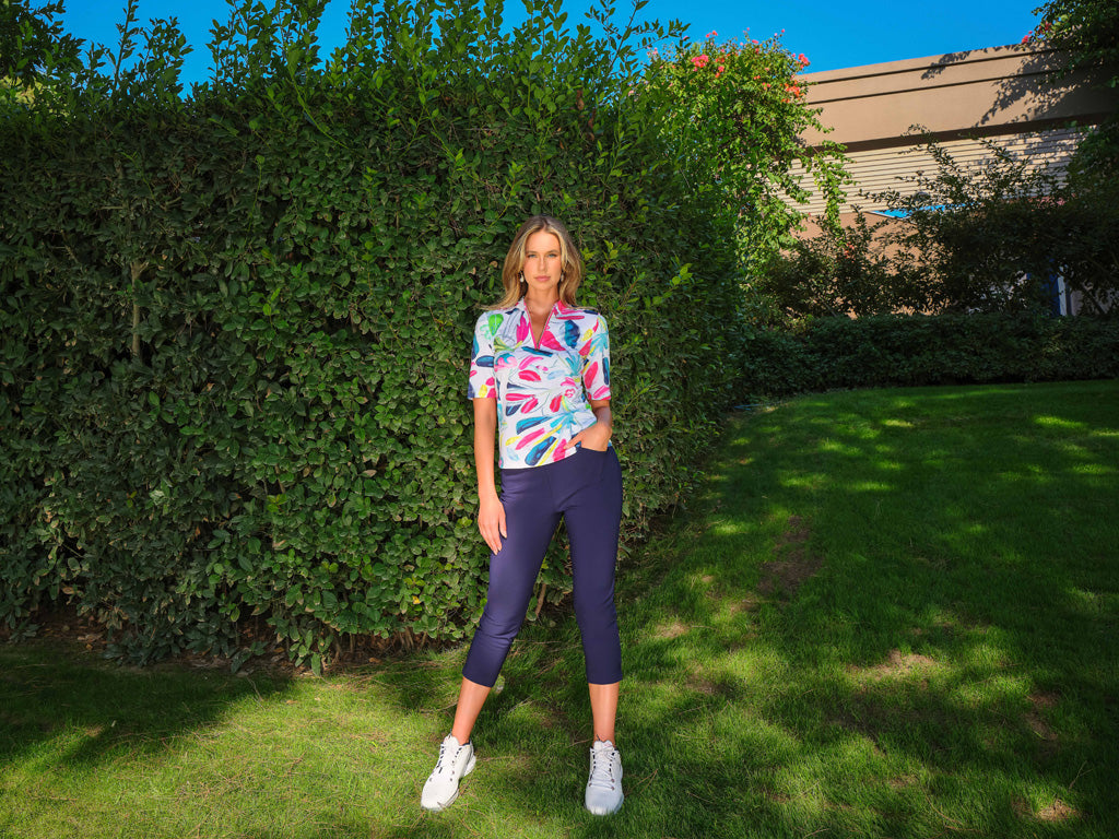 Colorful Abstract Print Zip Top (Golf/Tennis/Pickleball)