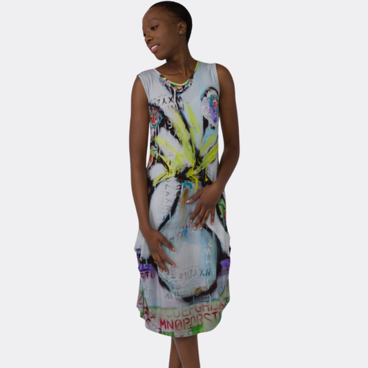 Abstract Bamboo Knit Adjustable Hem Dress