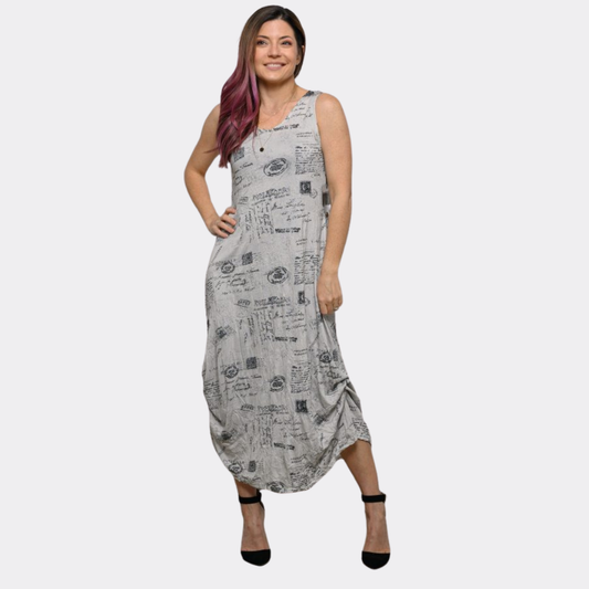 Script Print Soft Knit Adjustable Length Dress