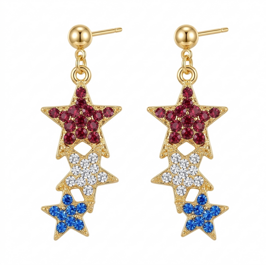 Triple Star Crystal Drop Earrings