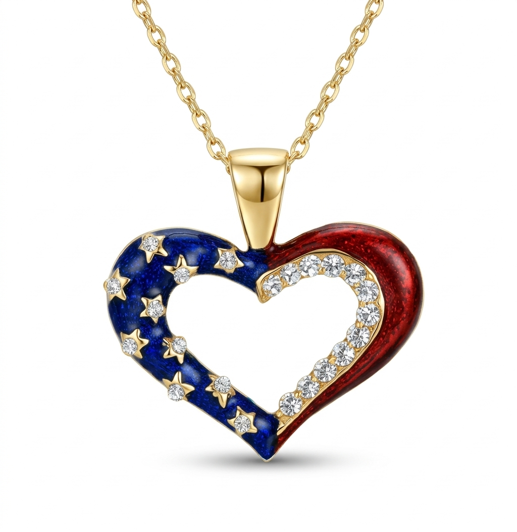 Red, White & Blue Heart Pendant Necklace