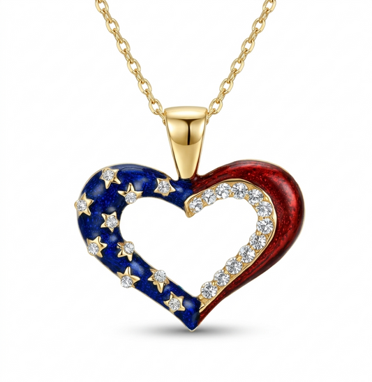 Red, White & Blue Heart Pendant Necklace