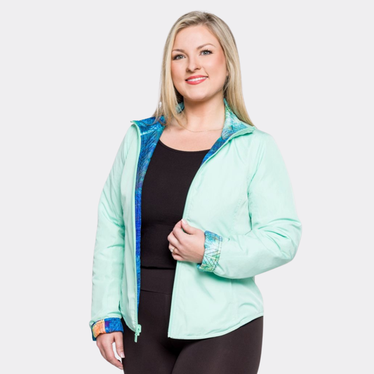 Mint & Colorful Print Reversible Quilted Jacket