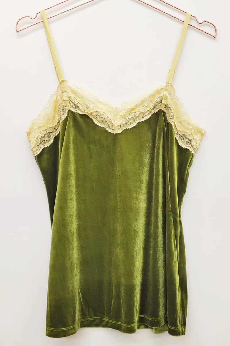 Velvet Sleevless Top With Lace Trim