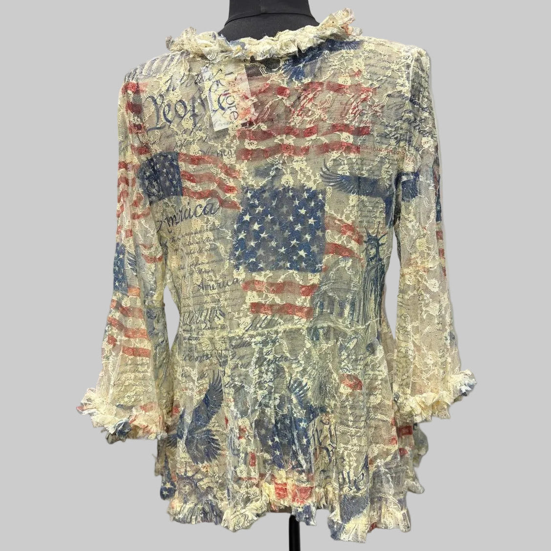 USA Freedom Lace Ruffle Tie-Front Cardigan