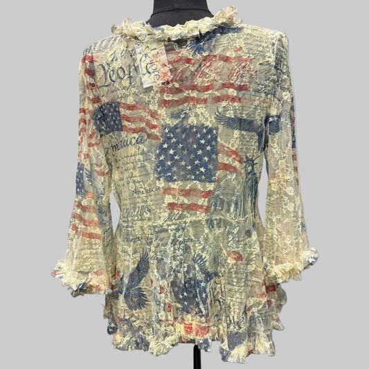 USA Freedom Lace Ruffle Tie-Front Cardigan