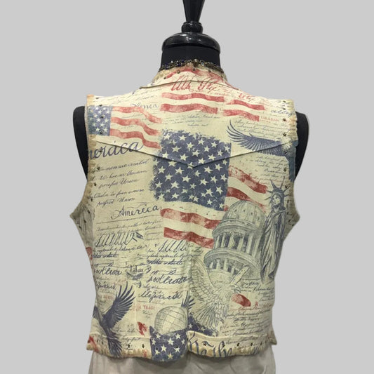 USA Freedom Faux Suede Star Studded Vest