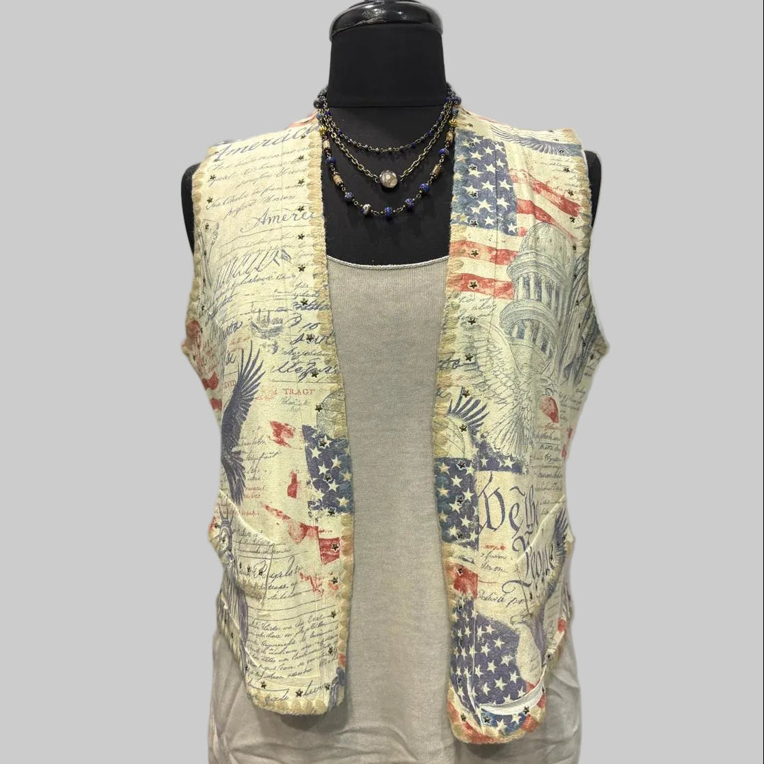 USA Freedom Faux Suede Star Studded Vest