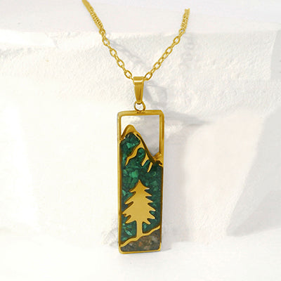 Vertical Forest & Mountain Inlay Necklace