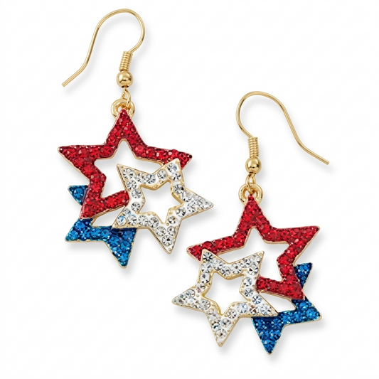 Red, White & Blue Star Fish Hook Earrings