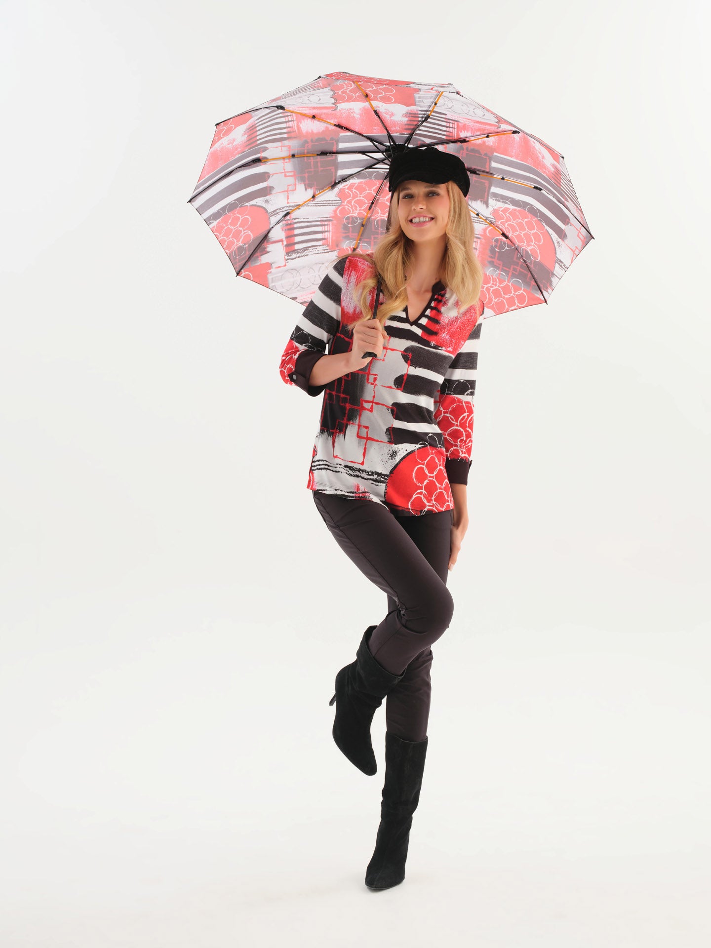 Geometric Brushstroke Split Neck Top