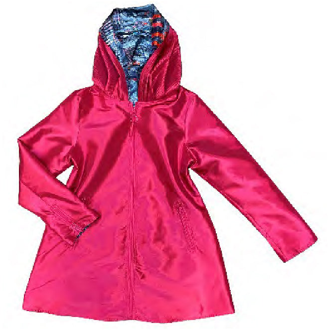 Reversible Fuchsia Travel Coat With Artistic Print