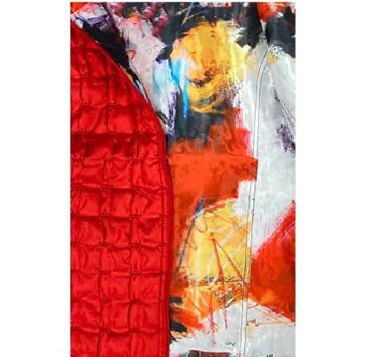 Reversible Tufted Jacket Red & Abstract Print