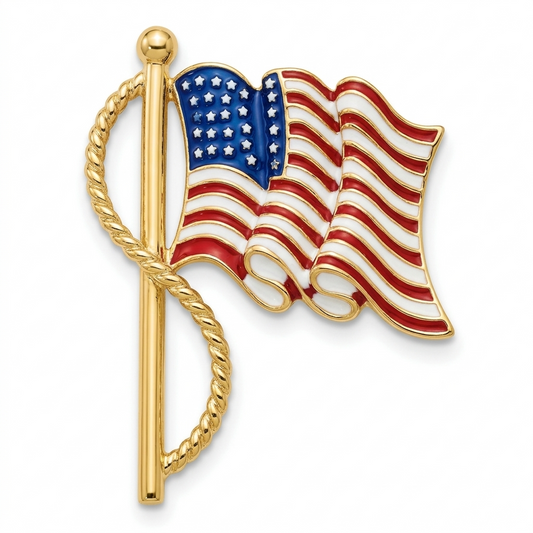 American Flag Waving Brooch