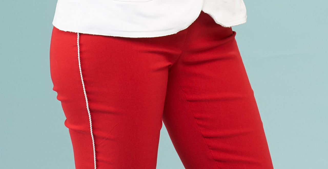 Red Capris with Metallic Silver Strip