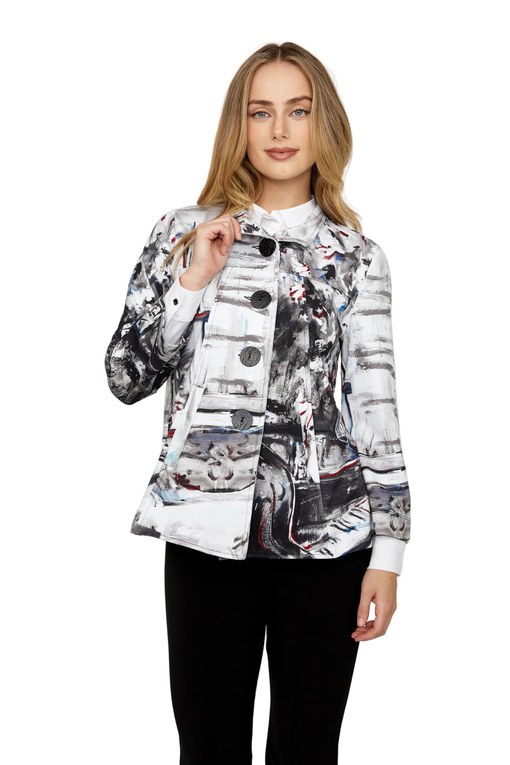Abstract Print Stand-Collar Jacket