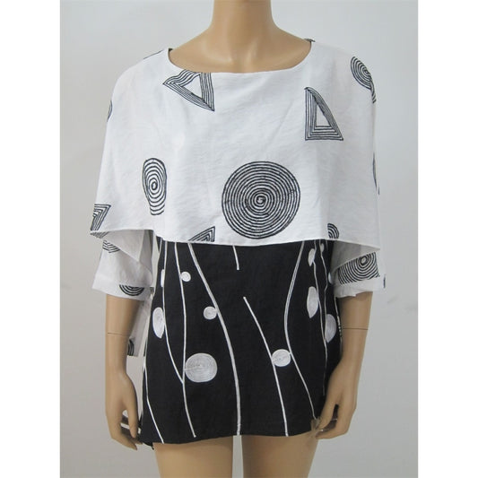 Black & White Overlay Shirt With Geometric Embroidery