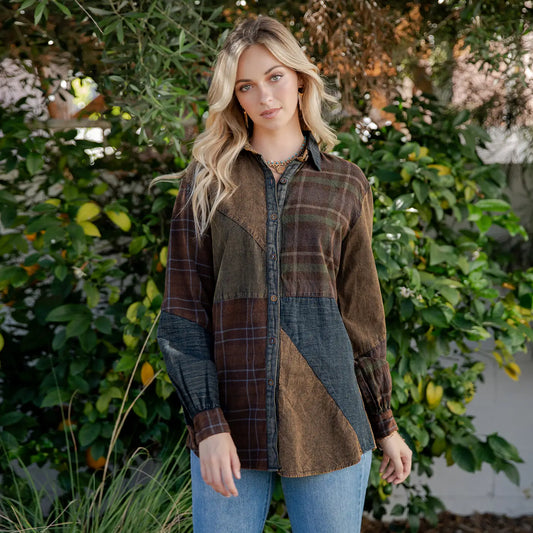 Vintage Patchwork Button-Down Shirt