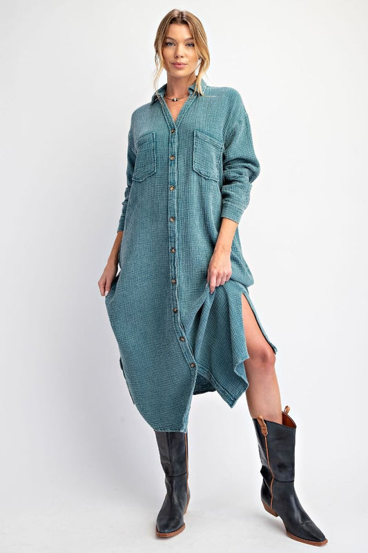 Mineral Washed Cotton Duster Dress