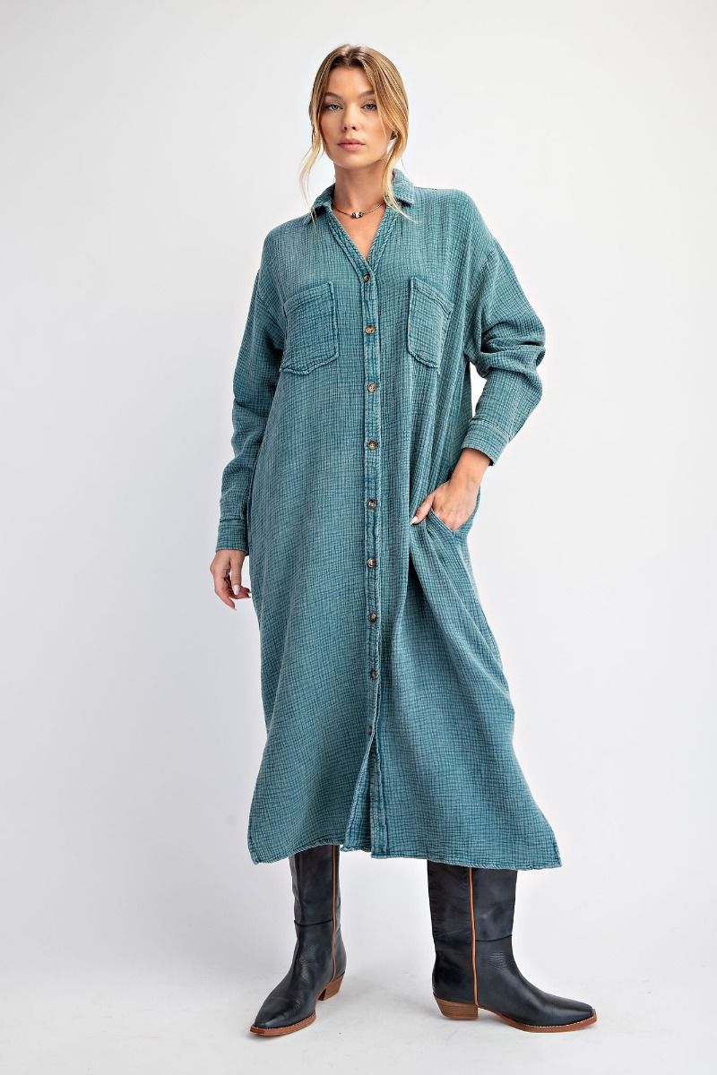 Mineral Washed Cotton Duster Dress