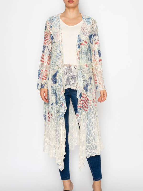 USA Freedom Lace Ruffle Open Duster