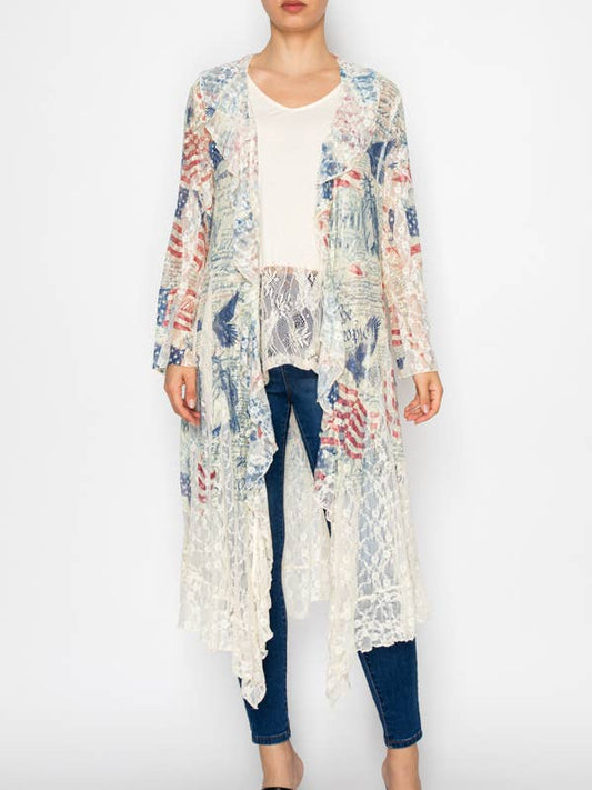 USA Freedom Lace Ruffle Open Duster