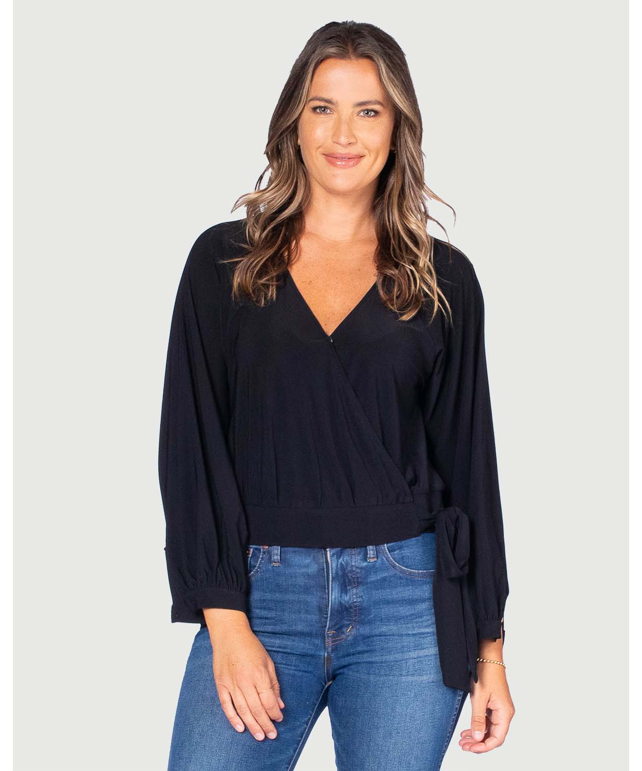 Long Sleeve Surplice Blouse