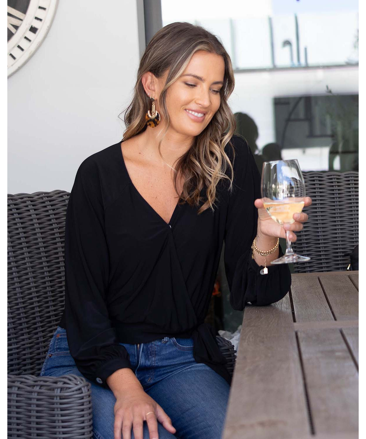 Long Sleeve Surplice Blouse