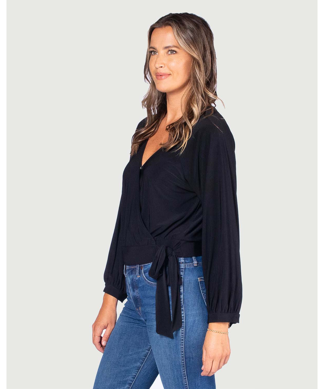 Long Sleeve Surplice Blouse
