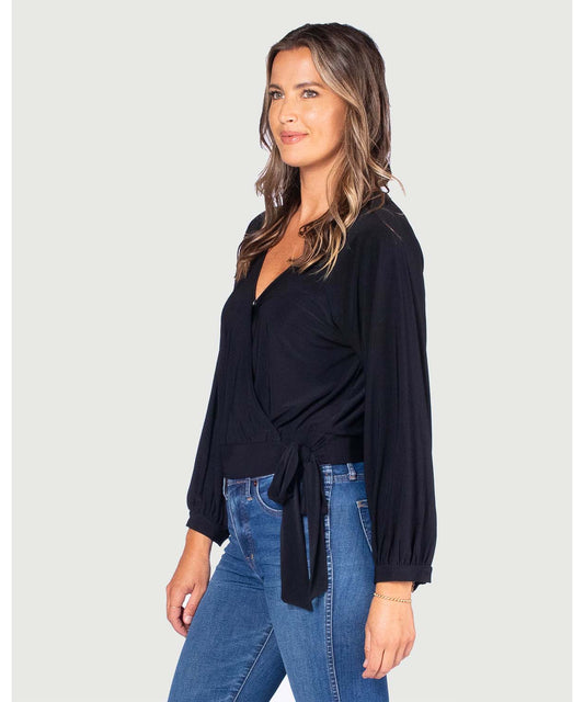 Long Sleeve Surplice Blouse