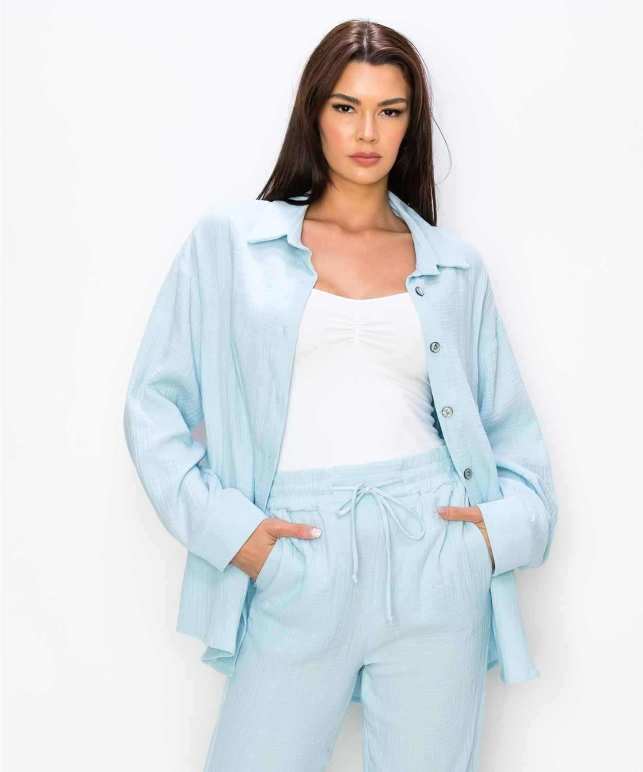 100% Cotton Sky Blue Button Up Shirt