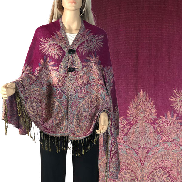 Reversible Woven Paisley Button Shawl