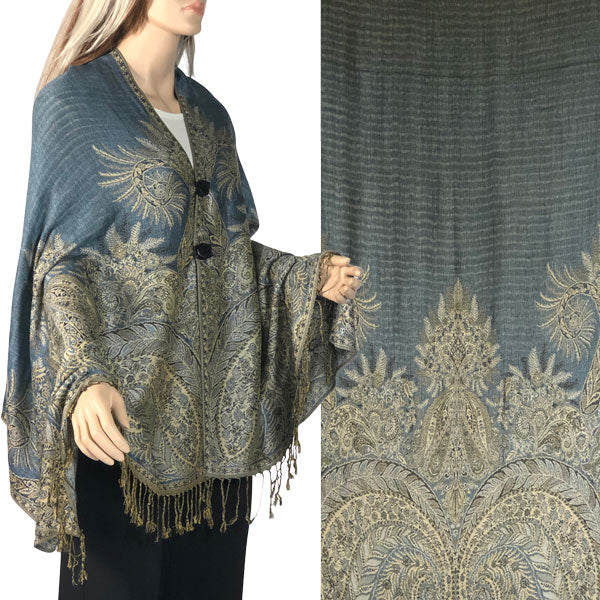 Reversible Woven Paisley Button Shawl
