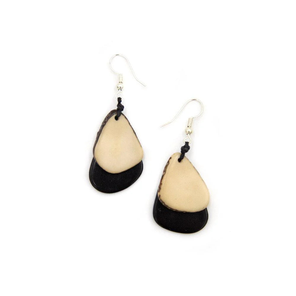 Double Tagua Slice Drop Earrings