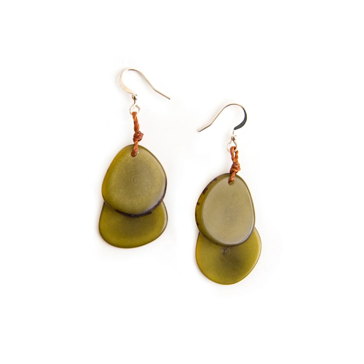 Double Tagua Slice Drop Earrings