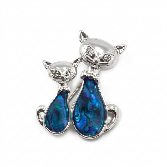 Two Cats Abalone Shell Brooch
