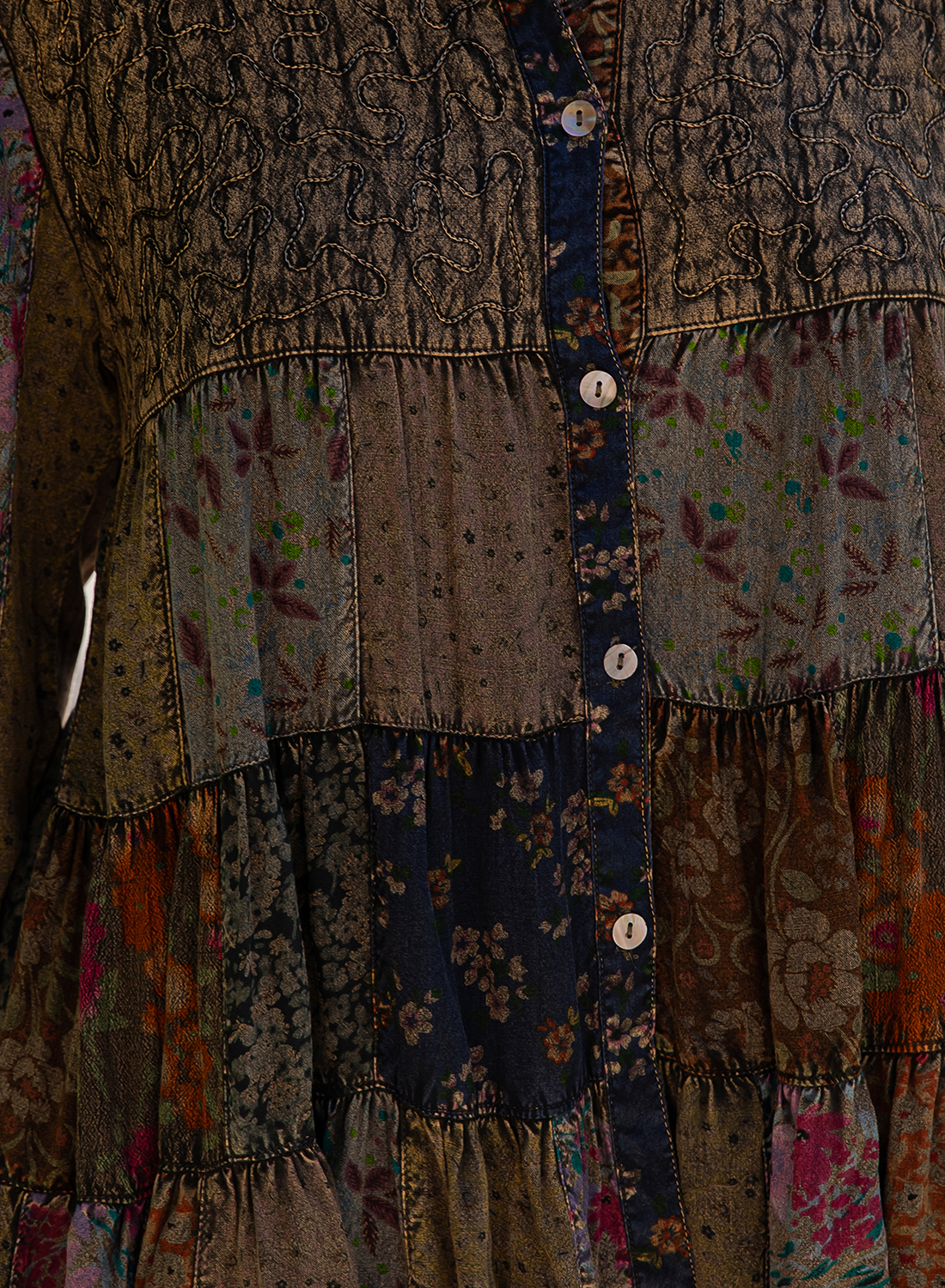 Bohemian Patchwork Tiered Button-Down Shirt