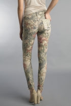 Reversible Khaki and Muted Pink Floral Pattern Pants