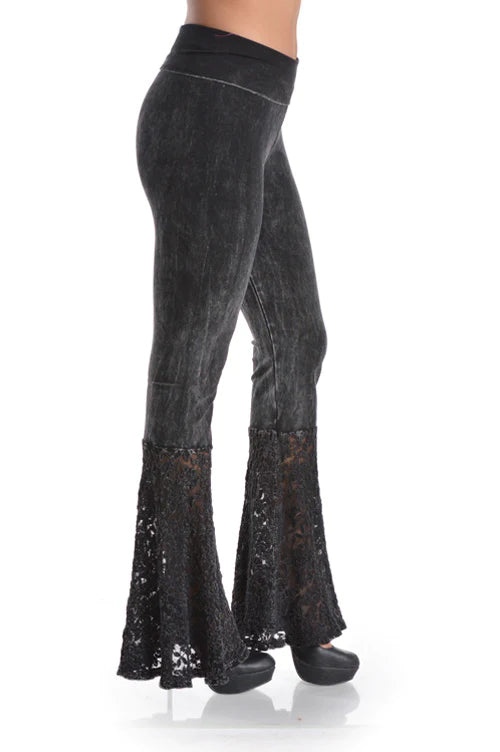 Black Yoga Pants with Lace Bell Bottoms