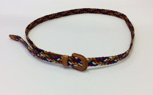 Multi-colored braided leather narrow belt from Italy