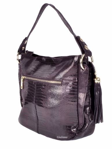 Shiny Croc Textured Italian Leather Handbag / Shoulderbag